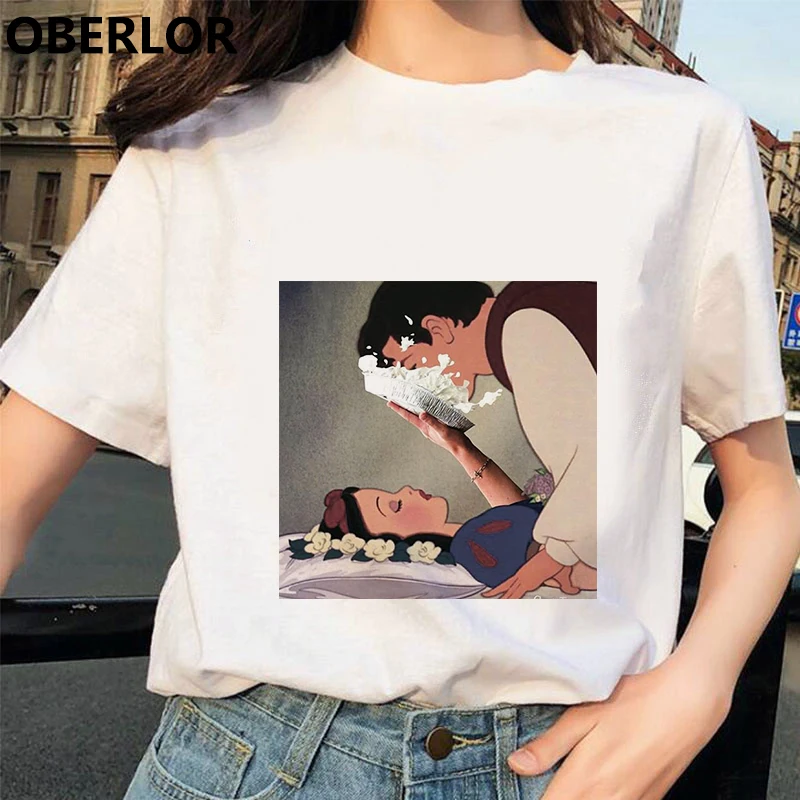 500549 Camisetas Verano Mujer футболка принцессы с принтом Золушки женская летняя белая с коротким рукавом Harajuku Эстетическая одежда - Цвет: 500549