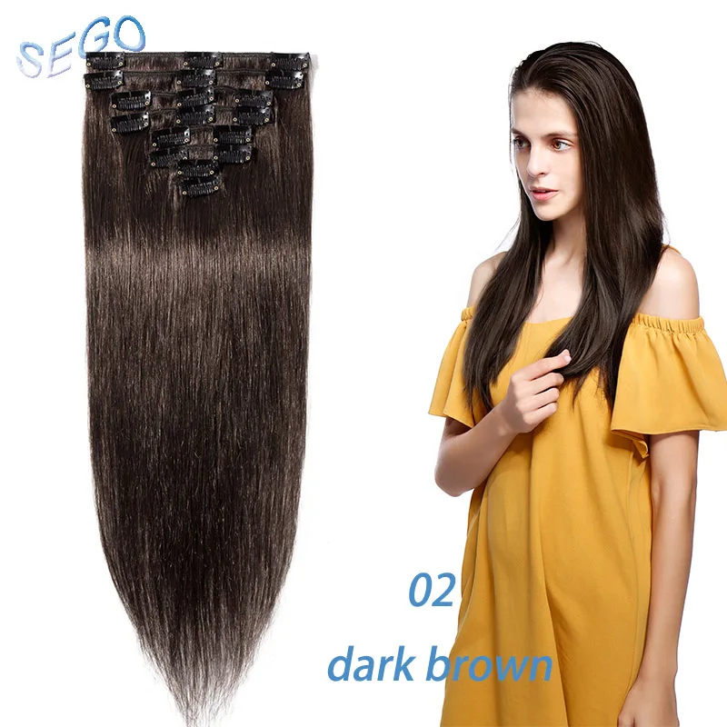 #2 SEGO "-24" 65-120G прямолинейный скрепка в Пряди человеческих волос для наращивания чистый и фортепиано Цвет 8 шт./компл. Non-Волосы remy, на заколках, бразильские волосы - Цвет: #2
