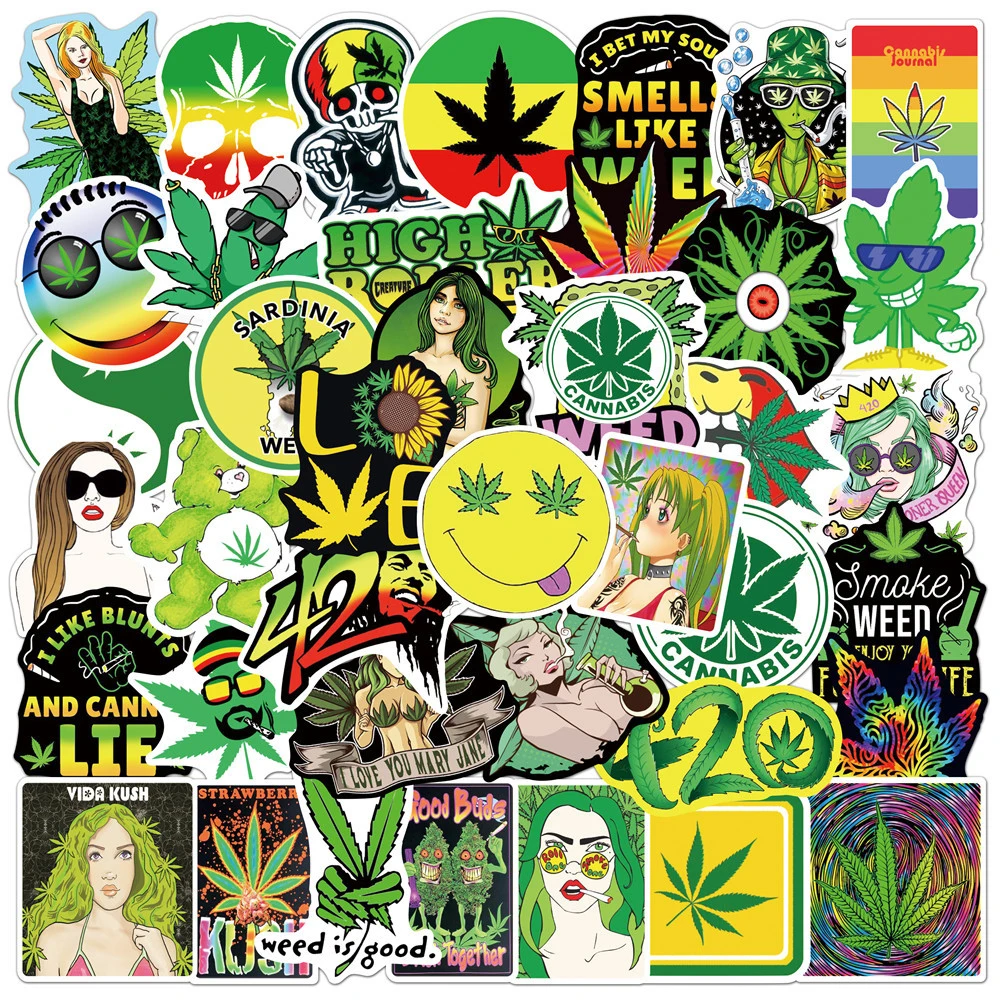 

10/30/50PCS Funny Hemp Leaf Graffiti Stickers Skateboard Guitar Motorcycle Laptop Bike Phone Cool Sticker Decal Kid Classic Toys