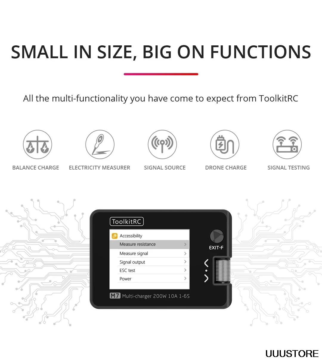 ToolkitRC-Descargador para bater&iacute;a Lipo 1-6S, 200W, 10A, CC, comprobador de se&ntilde;al de receptor ESC-5