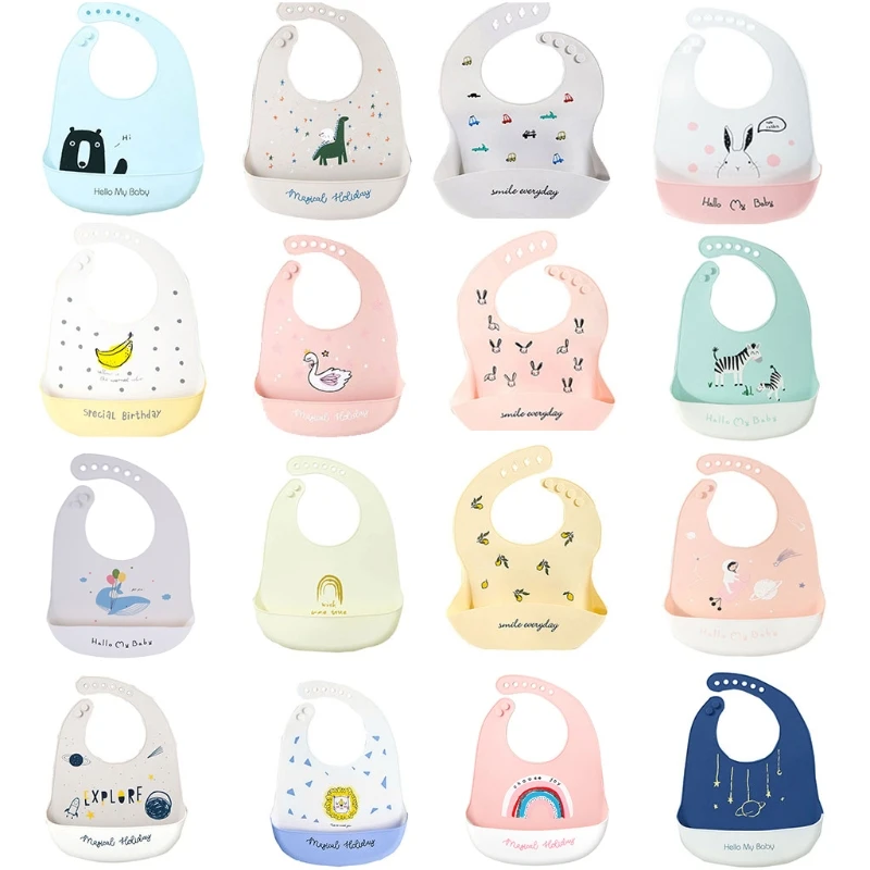

Reusable Waterproof Baby Bib Food Grade Silicone Infant Meal Pouch Easily Wipe