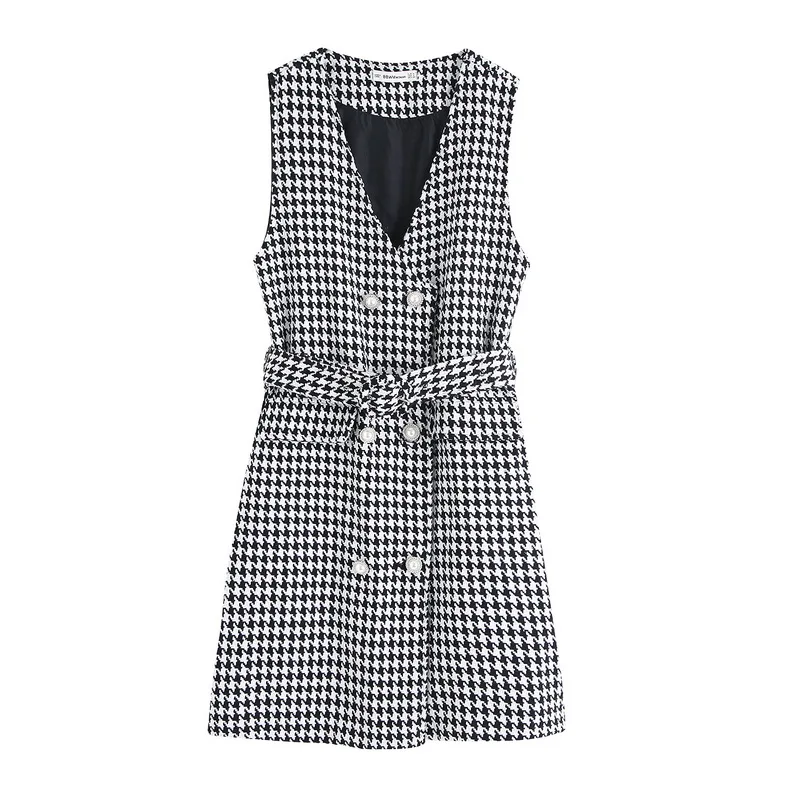 Женский Длинный жилет осень 2019 Новая мода Хаундстут шерстяной двубортный