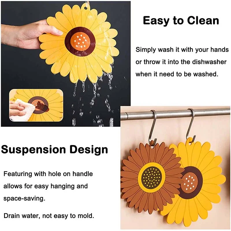 

Sunflower Flower Table Mat Non-Slip Heat Resistant PVC Soft Rubber Place Mat Coasters Pan Mat