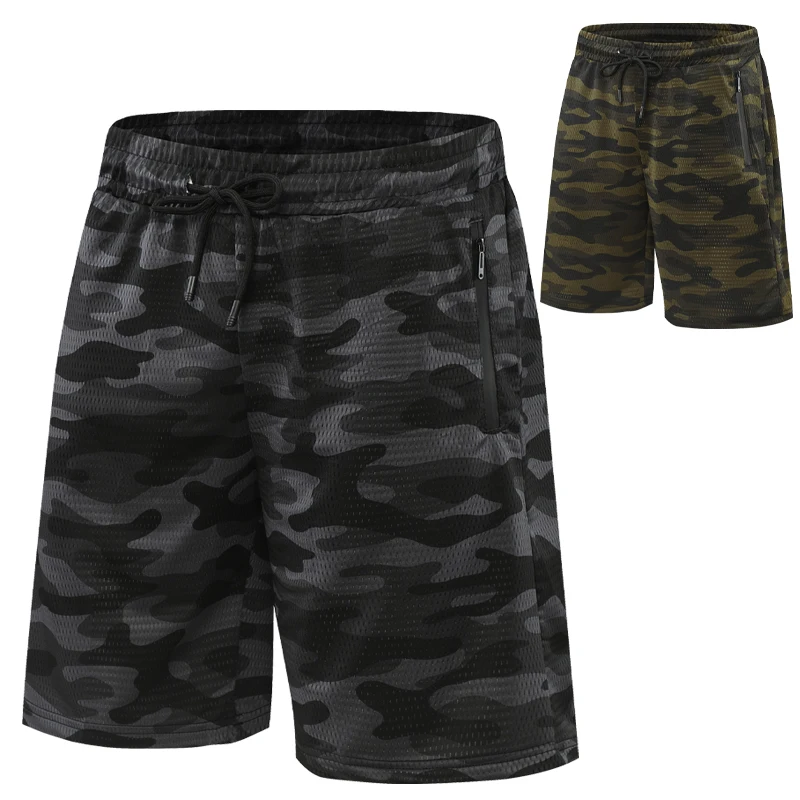 2021 Men Sports Shorts Camouflage Zipper Pocket Running Shorts Mesh Quick Dry Training Fitness Five Pants Breathable Gym Shorts