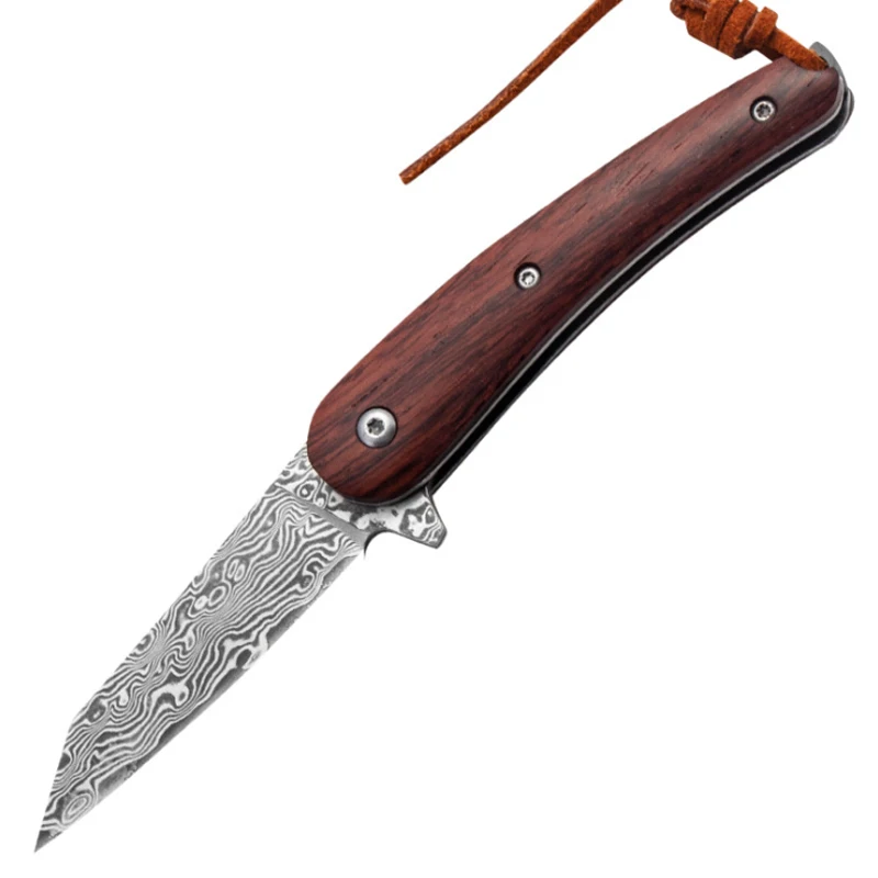 

1PCS Damascus Folding Knife Cool D2 Pocket Survival Camping Hunting Knife Self Defense Weapons Multi-function Tool EDC Men Gift