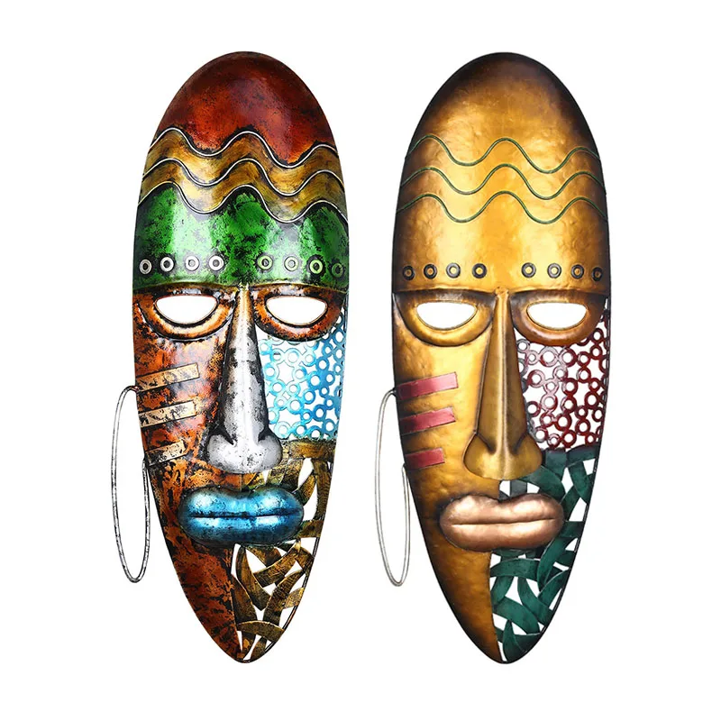 

Nordic Creative Painting Mask Artware Hanging Sculpture Home Decoration Accessories Modern Art Metal Statue Room Ornament