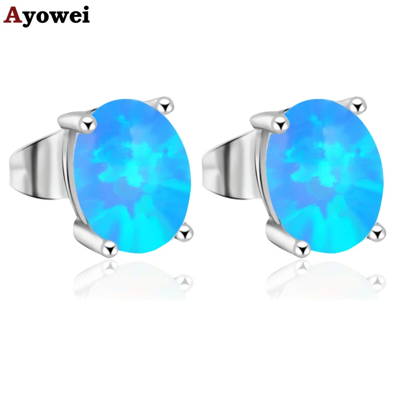 Серьги гвоздики из серебра с голубым огненным опалом OE269A|earring frame|earring organizerearring