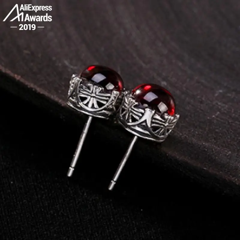 Серьги-гвоздики из рубина S925 круглые милые красивые Винтажные серьги ручной