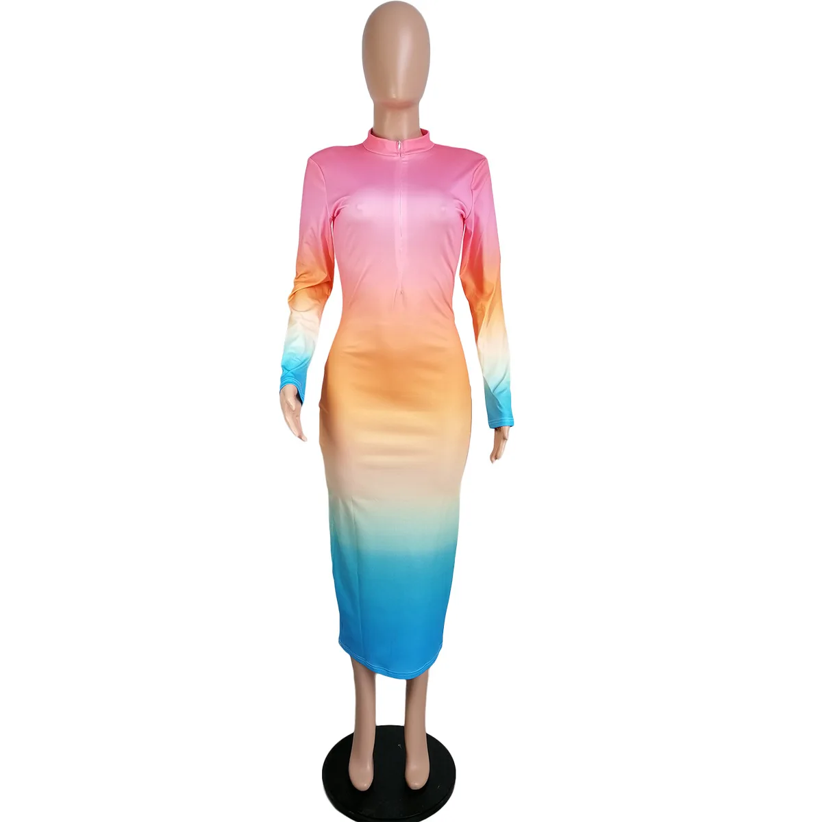 

Echoine Autumn Spring Tie Dye Print Long Maxi Dress Women Zipper Sexy Skinny Party Elegant Dresses Club Outfits Streetwear