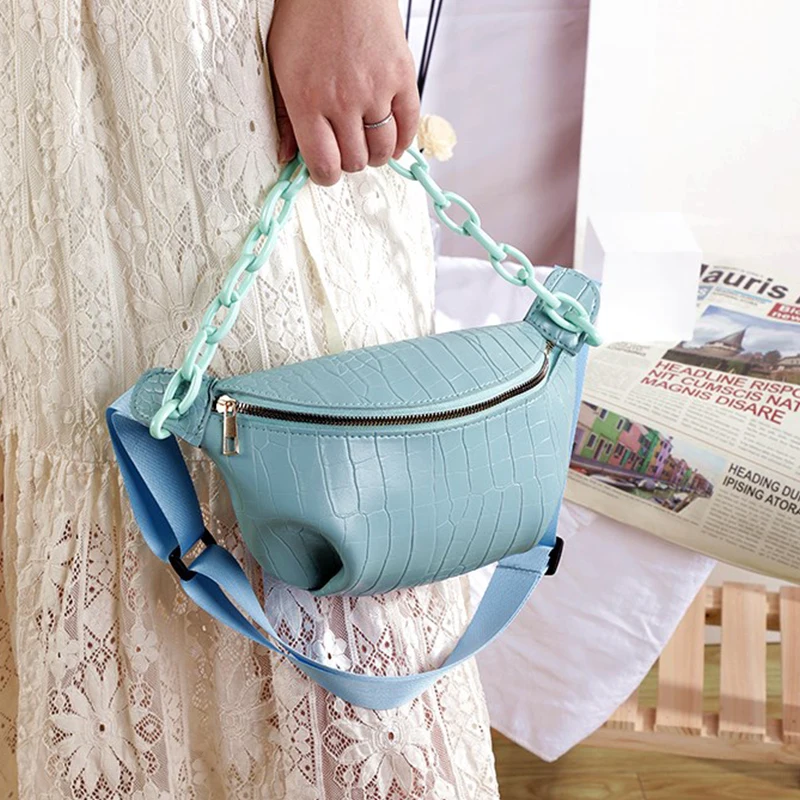 

Chain Soft Leather Solid Color New Fashion Alligator Pattern Waist Bag Bags Crocodile Pattern Women Crossbody Bags and Purse