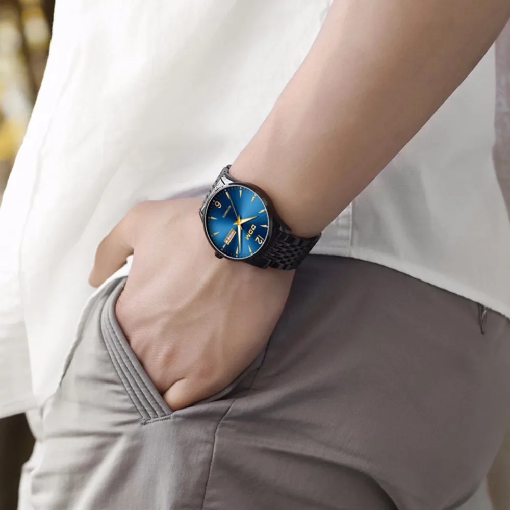 

DOM Luxury Brand Mechanical Watch Auto Date Automatic Self-wind Watches Male Clock Stainless Steel Gold Blue Watch Sport Relogi