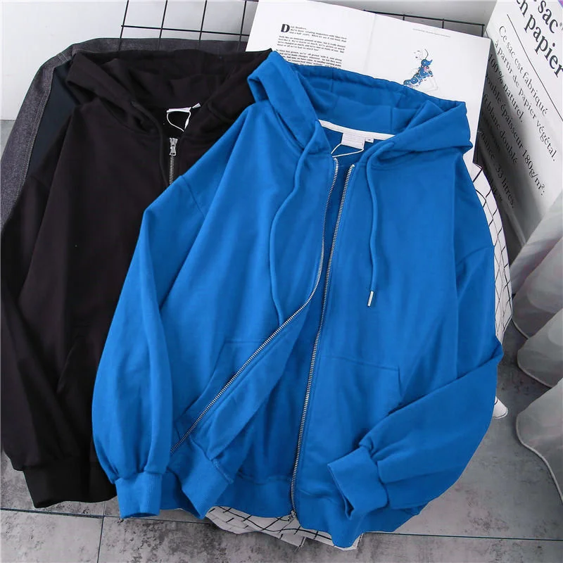 

Jacket Man solid color hoodies 2021 autumn winter imitation lamb wool korean loose plus velvet thick zipper sweatshirt tops