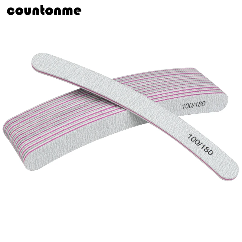 10pcs Curved Nail File For Manicure Grey Sandpaper 100/180 Sanding Polisher buffer Block Washable Nail Care Tool lime a ongle