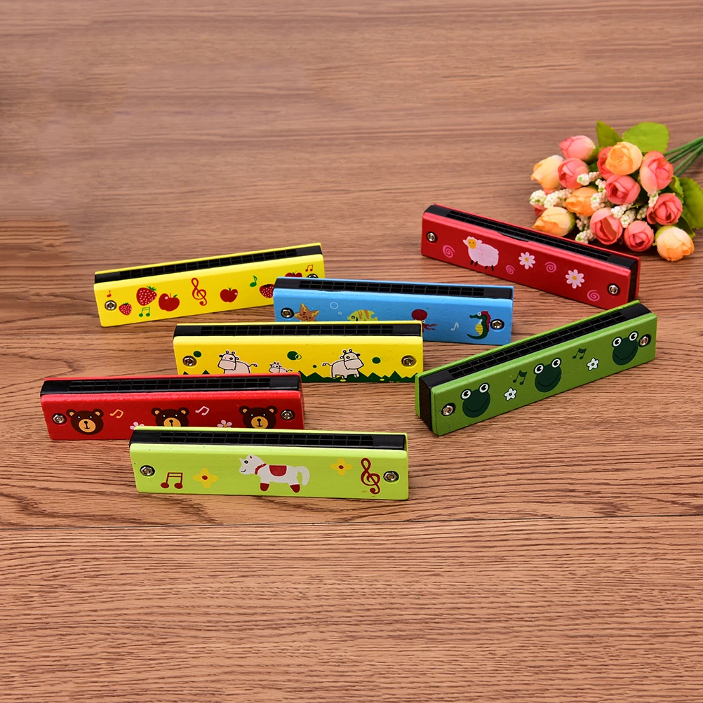 

IRIN Cartoon Painted Wooden Harmonica Children Musical Educational Music Toys Instrument Random Color