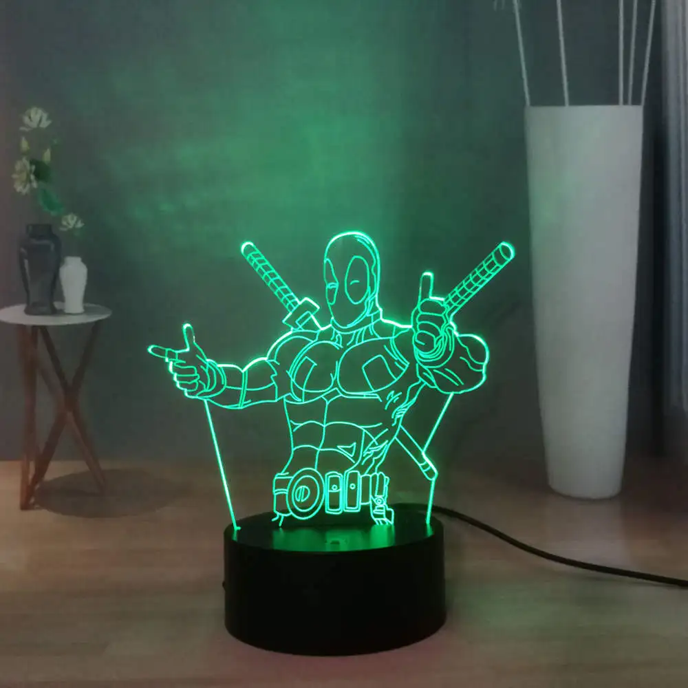 Marvel Cool Deadpool акриловый светодиодный ночной Светильник RGB 7 цветов прикроватная