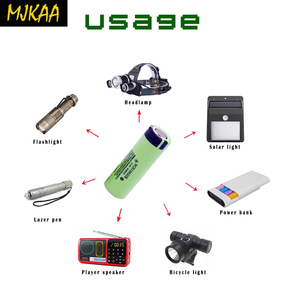 MJKAA NCR18650 литиевая батарея 3400mAH 3,7 V перезаряжаемая ионная батарея для фонарика