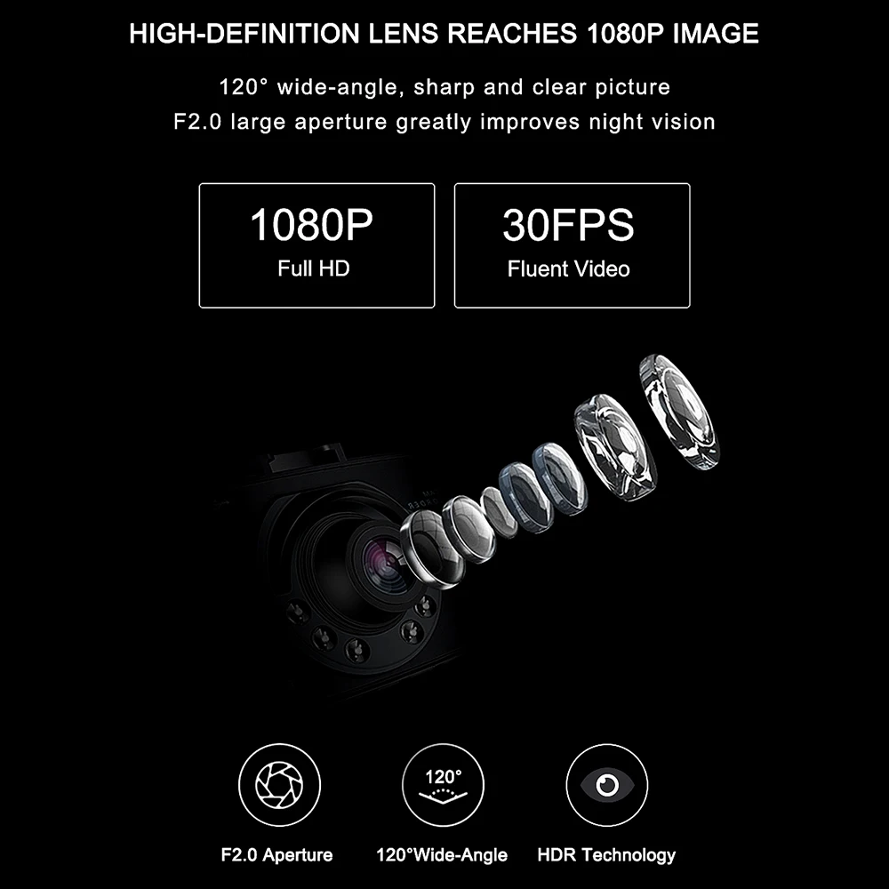 FHD 1080P Автомобильный видеорегистратор камера 120 градусов для автомобилей ночное