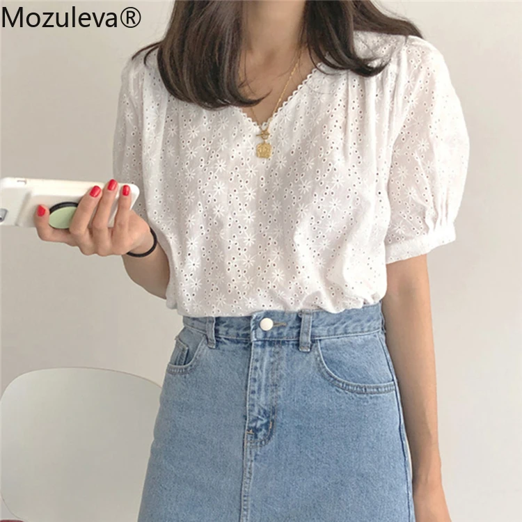 Mozuleva женские летние блузки рубашки на каждый день с рукавами фонариками