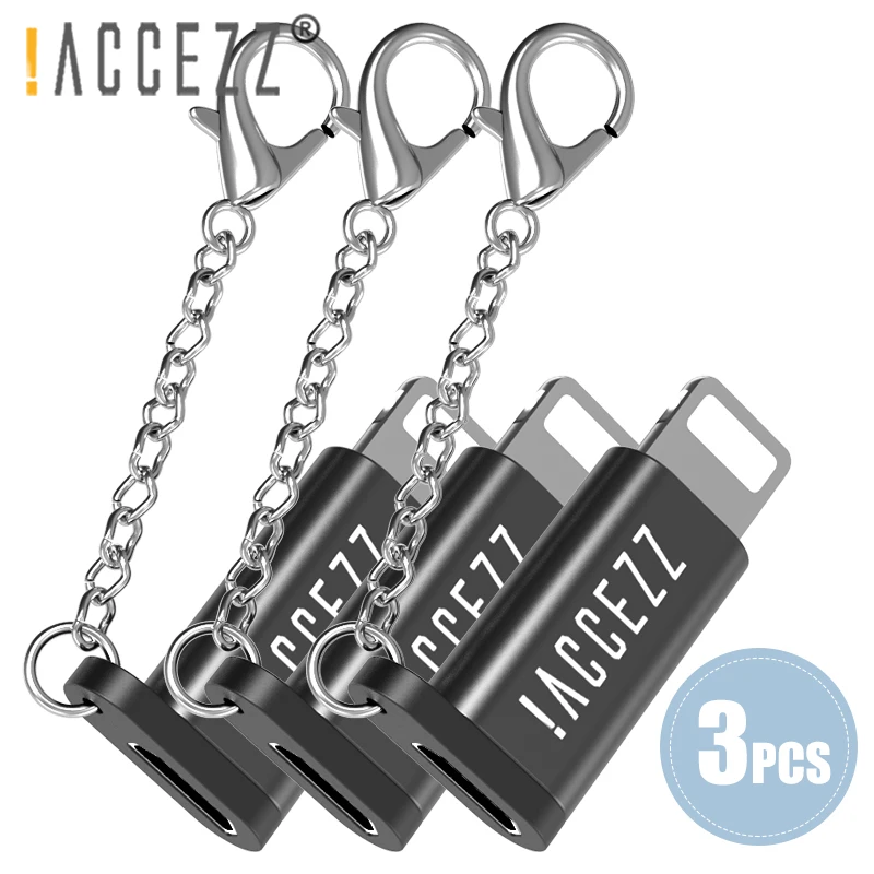 

!ACCEZZ 3PC OTG Adapter Micro USB To Lighting For Apple For iphone X XS MAX XR 8 Plus Sync Data Charger Converter With Key Chain