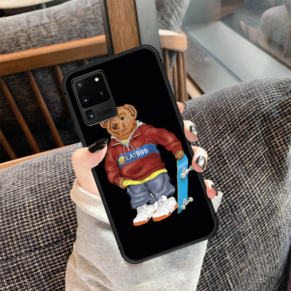 

Italy Cartoon Bear Luxury Brand Phone Case Cover Hull For Samsung Galaxy S 7 8 9 10 e 20 FE edge uitra plus Note 9 10 20 black