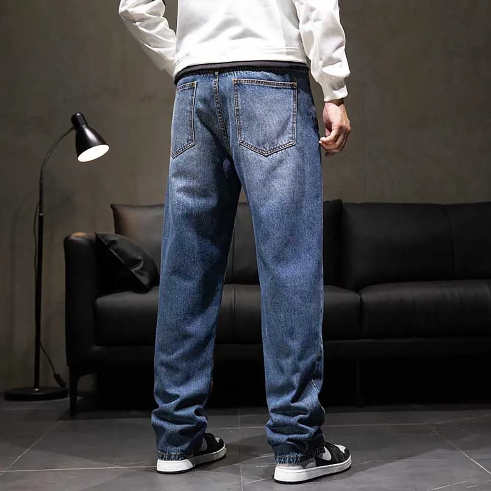 New Fashion Plus Size Denim Men's Casual Jeans Straight Loose Baggy Streetwear Trousers Hiphop Harem Pants