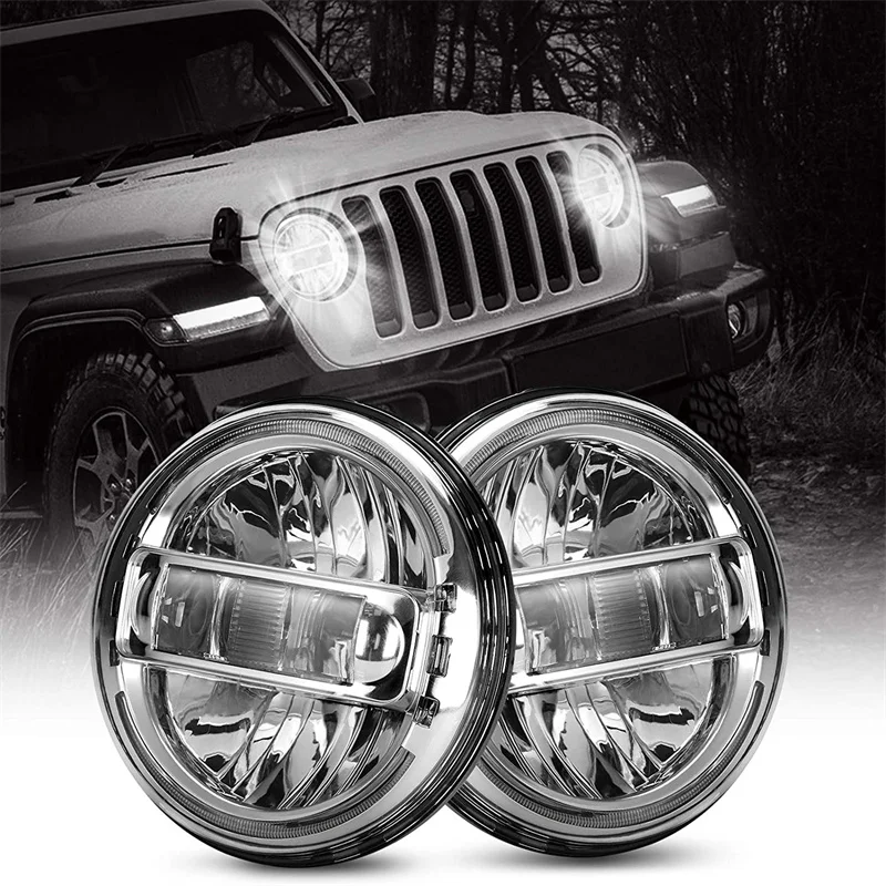7 Inch Led Headlight DRL Round 7'' Headlights with Angel Eye for Jeep Wrangler Lada Niva 4x4  Uaz Hunter Hummer