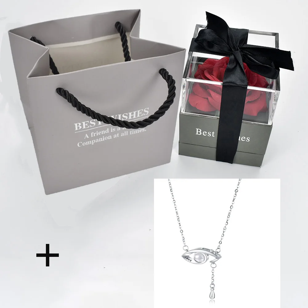box with necklace 14 Unfade цветок Роза шкатулка с сюрпризом 100 языков я люблю тебя ожерелье необычный подарок для матери подруги - Цвет: box with necklace 14