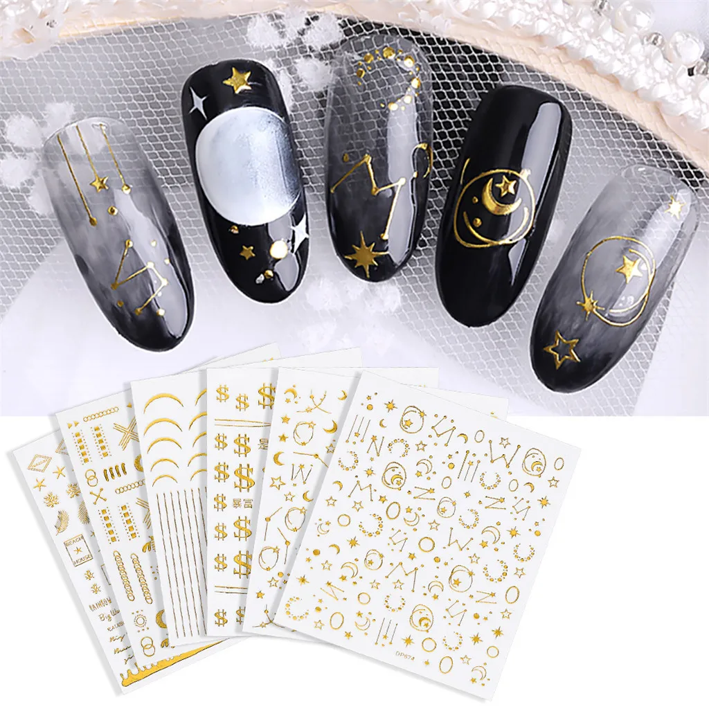 

1pcs 3D Gold Silver Nail Art Sticker Embossed Star Moon Starry Designs Adhesive Transfer Sliders Manicure Decoration