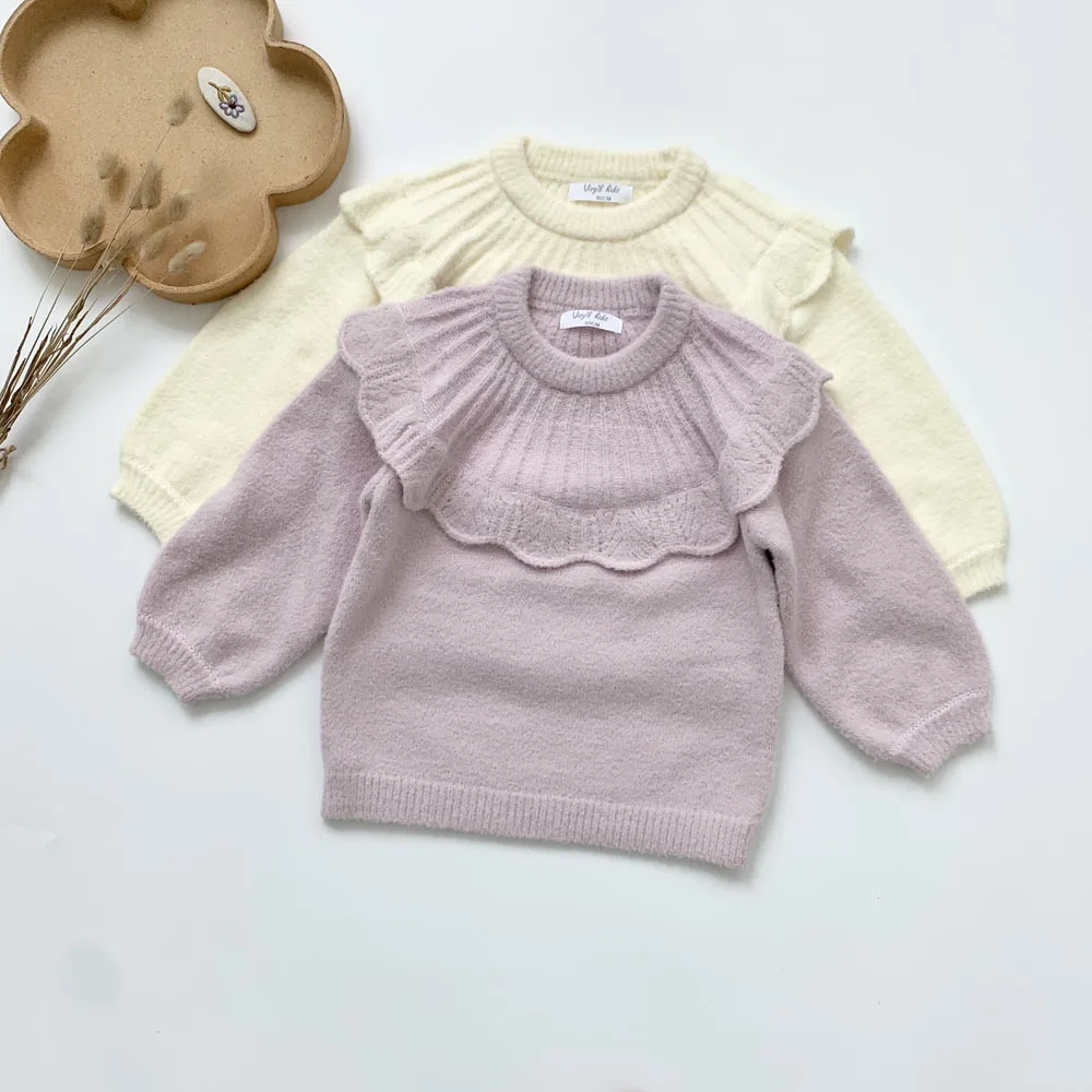 

Baby Girl Knit Jumper Toddler Sweater With Ruffles Kids Winter Knitwear 2-7Year Clothes