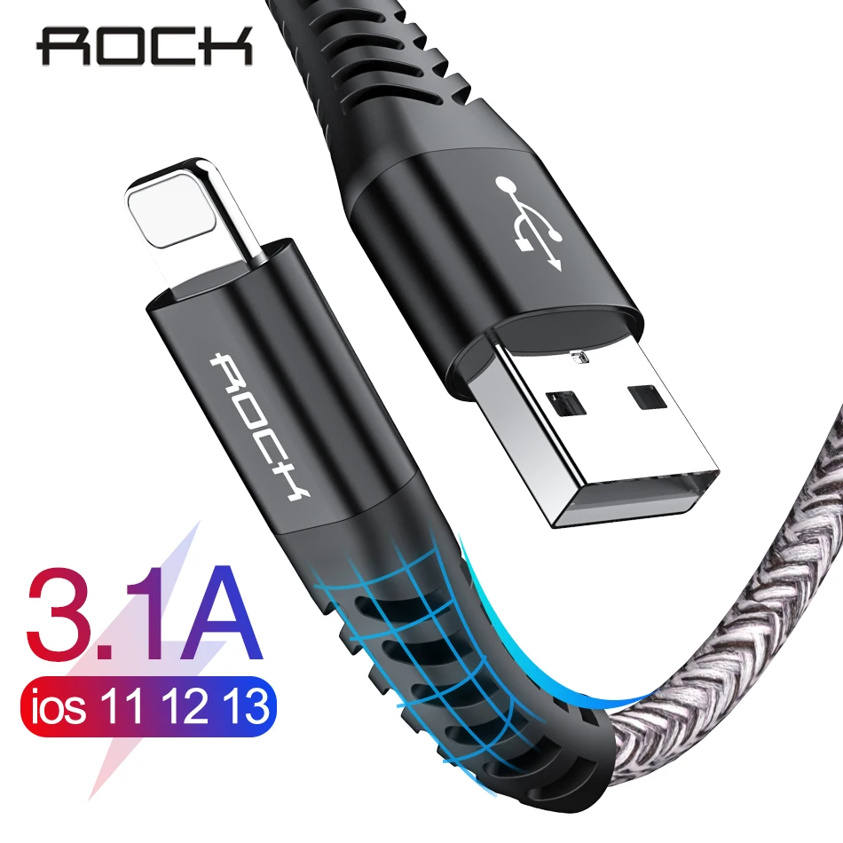 ROCK 3.1A Быстрая зарядка USB кабель для iPhone 11 Pro Max Xs Xr X 8 7 6 Plus 6s ipad мобильный телефон
