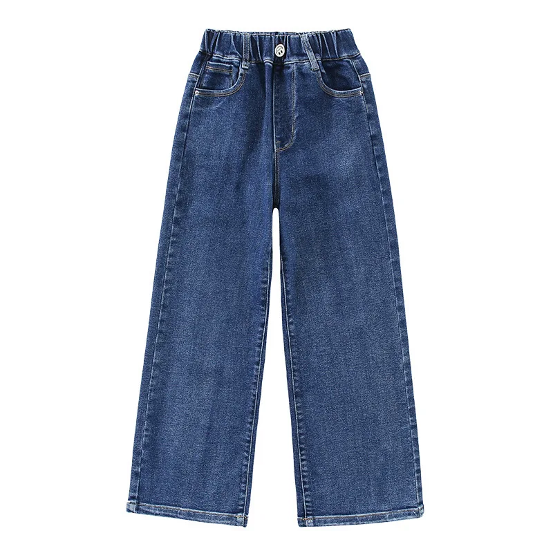 Girls Jeans 2022 Spring Loose Straight Wide-leg Pants Kids Trousers Jeans for Children 10 12 13 14 Years Blue High Waist Pants