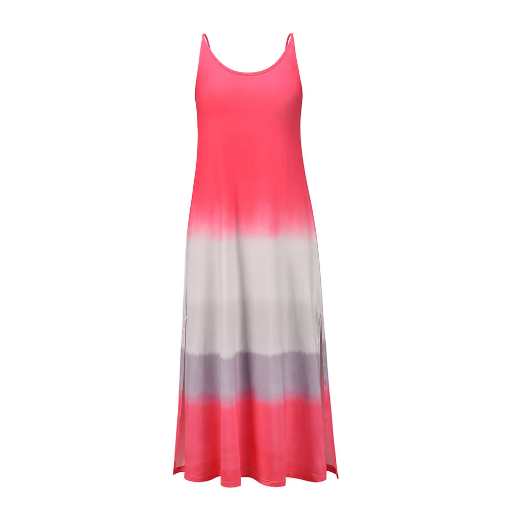 

2021 Summer Dress Sexy Split Spaghetti Strap Gradient Long Dress Bohemian A Line Beach Dresses Womens Backless Vestido De Mujer