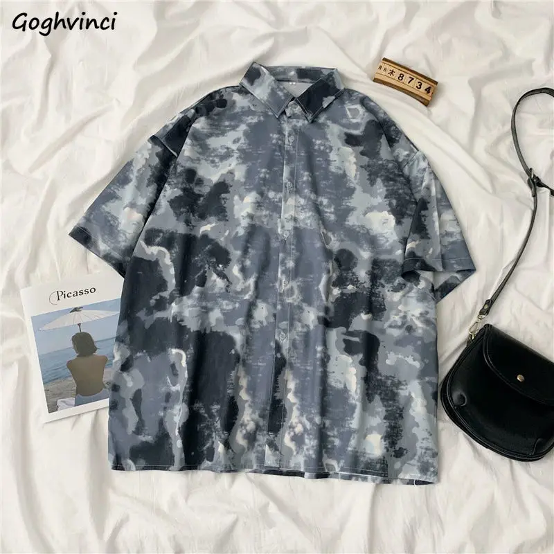 

Blouses Shirts Women Summer Turn-down Collar Printed Streetwear Harajuku Thin Colorful Breathable All-match Fashion Tie Dye Chic
