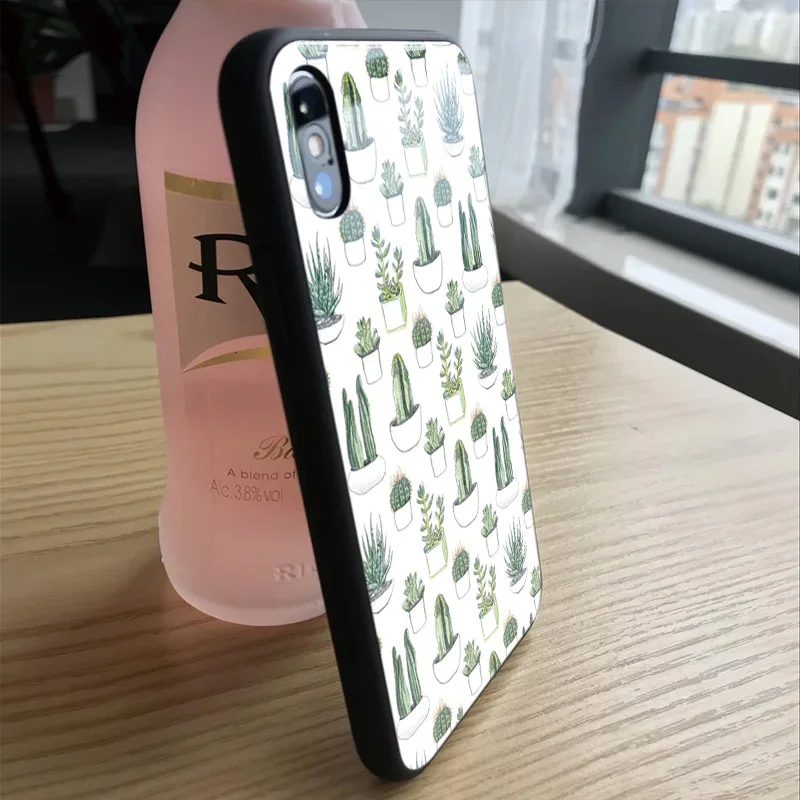 OUTMIX Coque акварельные кактусы для IPhone X 10 XS max XR 6S 6 7 8 Plus стеклянный чехол