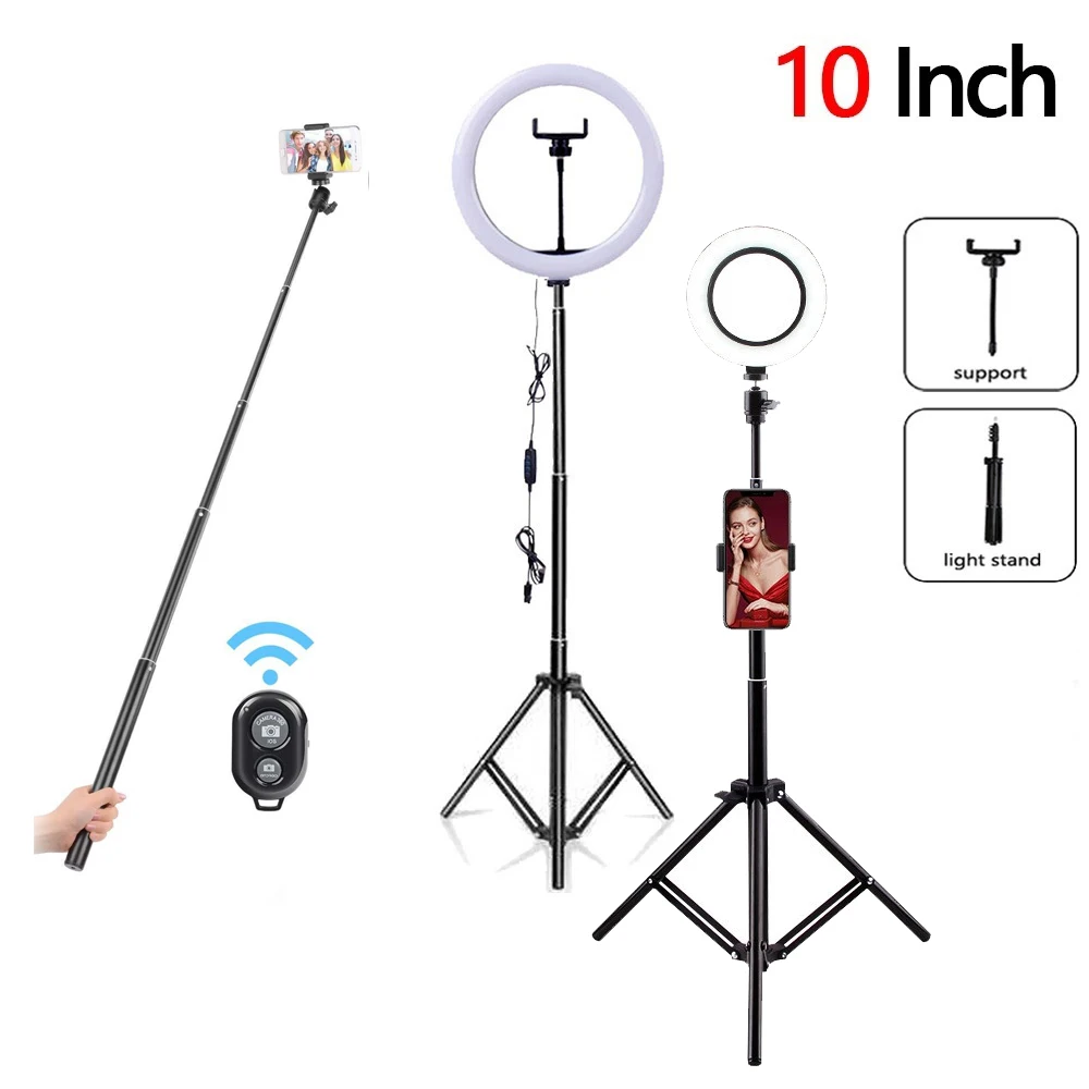 

USB LED Ring Light Photography Flash Lamp 16 26cm With 130cm Tripod Stand For Makeup Youtube VK Tik Tok Video Dimmable Lighting