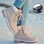 Новые зимние женские ботильоны для снежной погоды кожаные меховые ботинки на танкетке теплые плюшевые резиновые ботинки на платформе со шнуровкой розовые женские ботинки мужские зимние ботинки Mujer