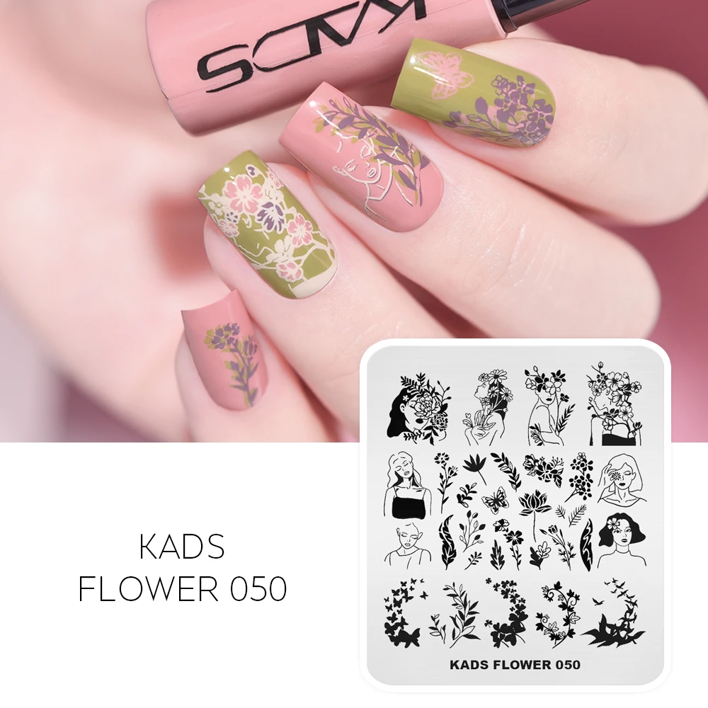 

Трафарет KADS для дизайна ногтей, пластина с рисунком цветов, бабочек, диких цветов для девочек, 050