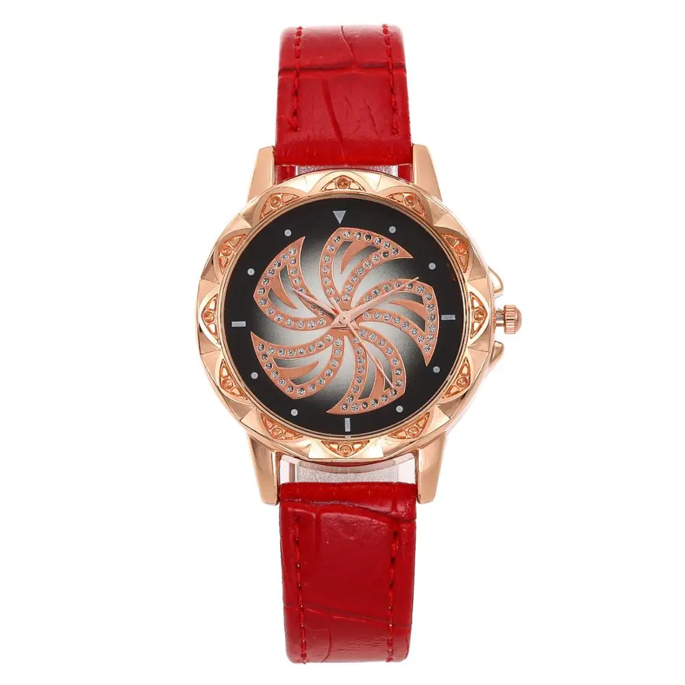 Модные женские розовые с золотыми цветами и стразами Роскошные наручные часы