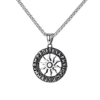 vintage nordic viking sun flower necklaces triangle symbol round pendant for men him stainless steel chain punk male jewelry