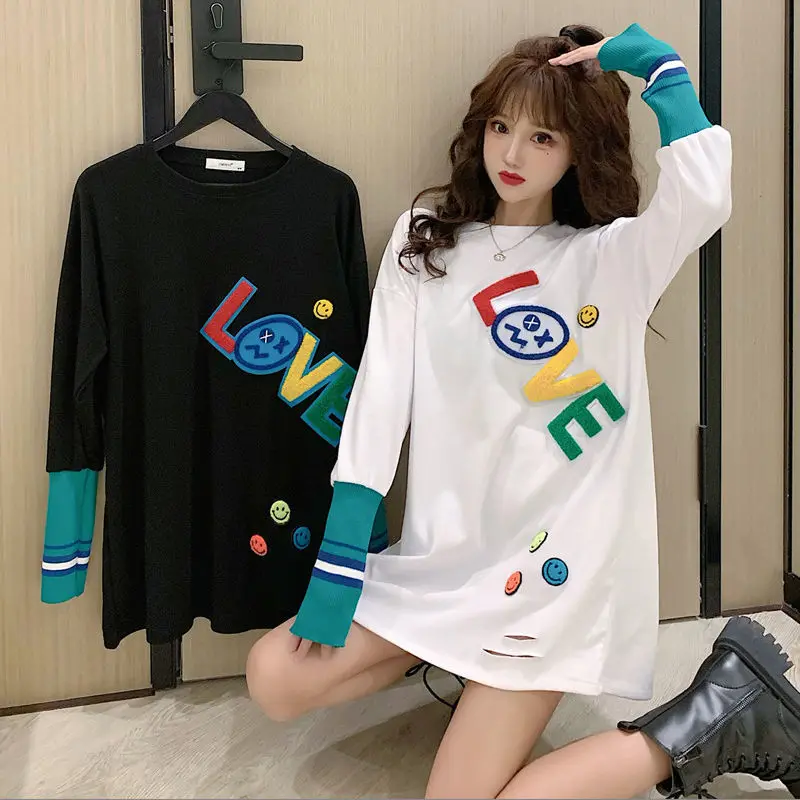 

2021 Spring Women Long Sleeve T-Shirt Loose T-Shirts Fashion Clothing Large Size 4XL