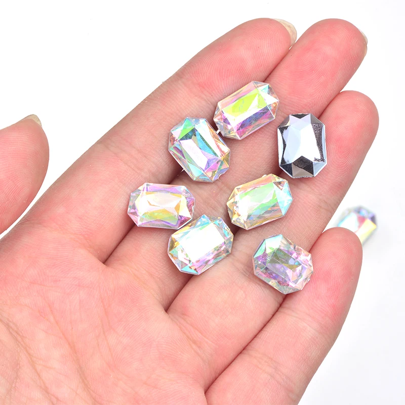 JUNAO 10x14 18x25mm Clear Rectangle Acrylic Glue On Rhinestones Pointback Fancy Crystal Stone Apply to Glitter Shoes Bags Craft images - 6