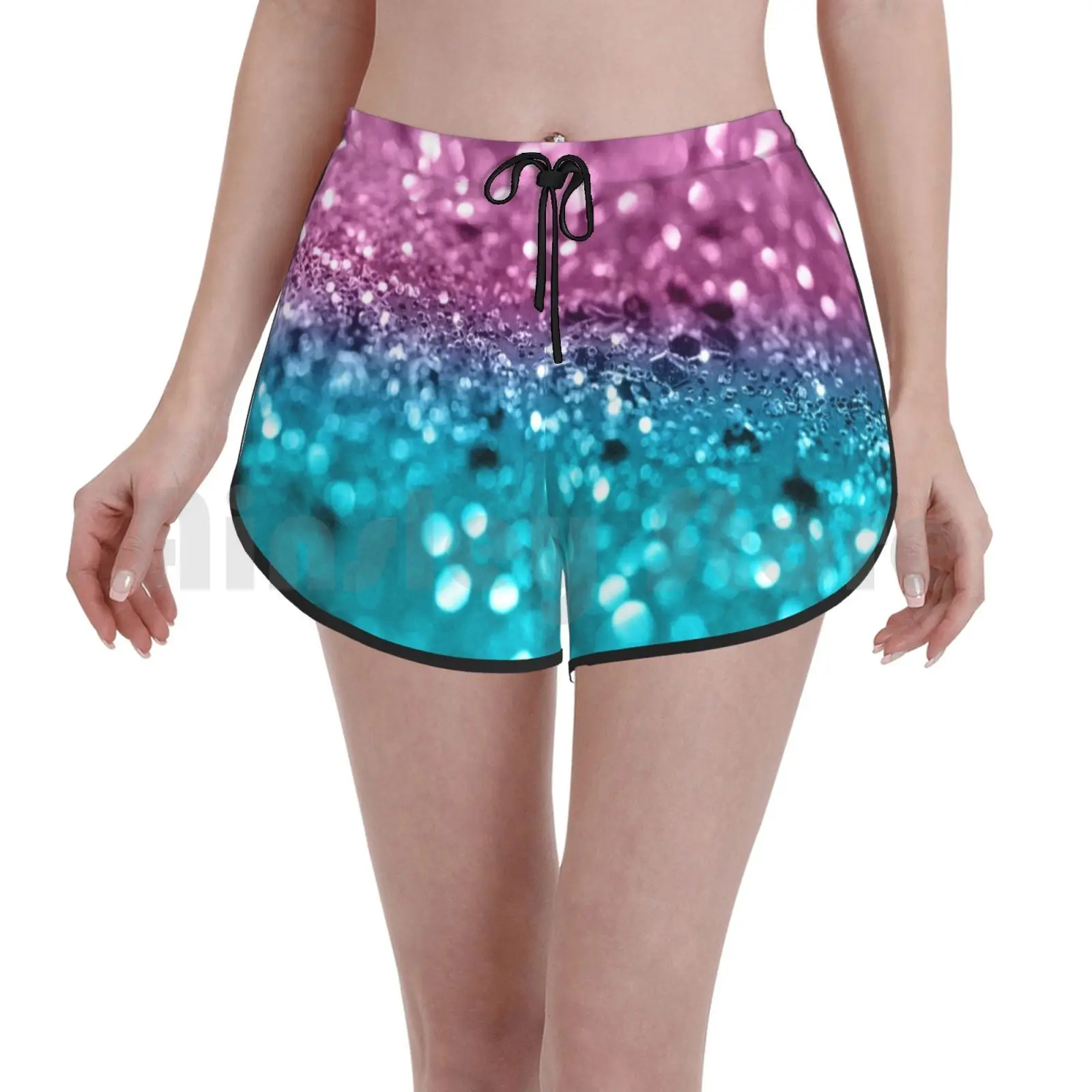 

Tropical Beach Lady Glitter #7 #shiny #decor #art Swim Shorts Women Beach Shorts Digital Manipulation Color Sparkles