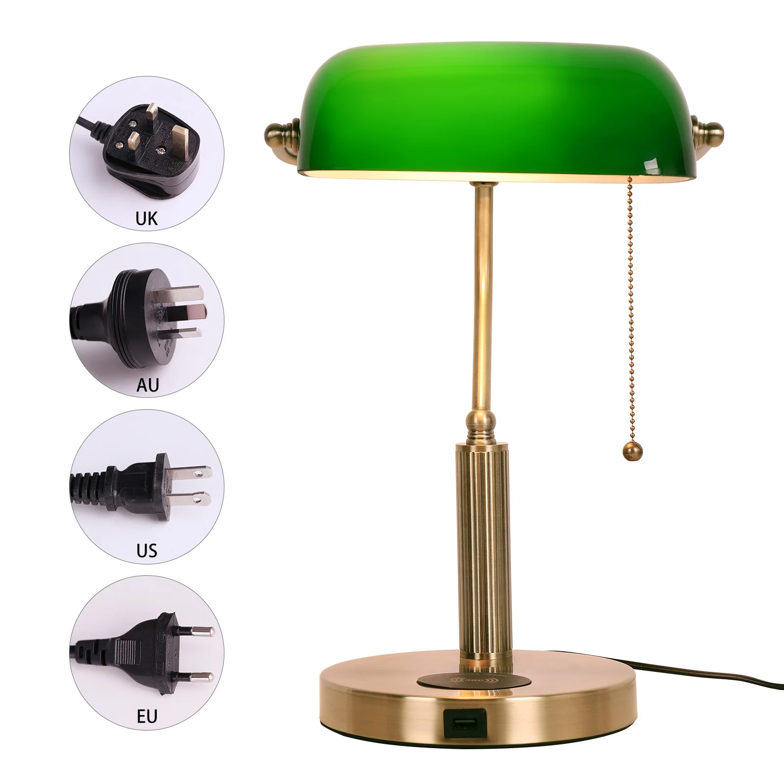 new retro e27e26 banker desk lamp green usb charging desk lamp mobile phone wireless charging living room study bedside lights free global shipping
