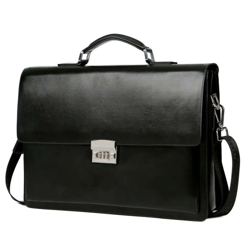 Business Men's Bag Large Capacity Cowhide Leather briefcase Horizon Password Lock Shoulder Messenger Bag