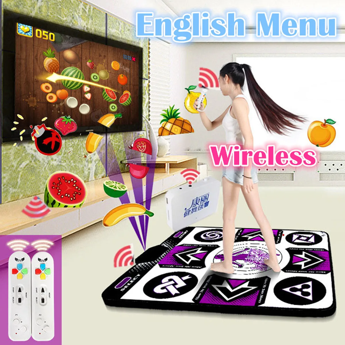 

New English menu 11 mm single dance pad Non-Slip Pad yoga mat + 2 remote controller sense game for PC & TV