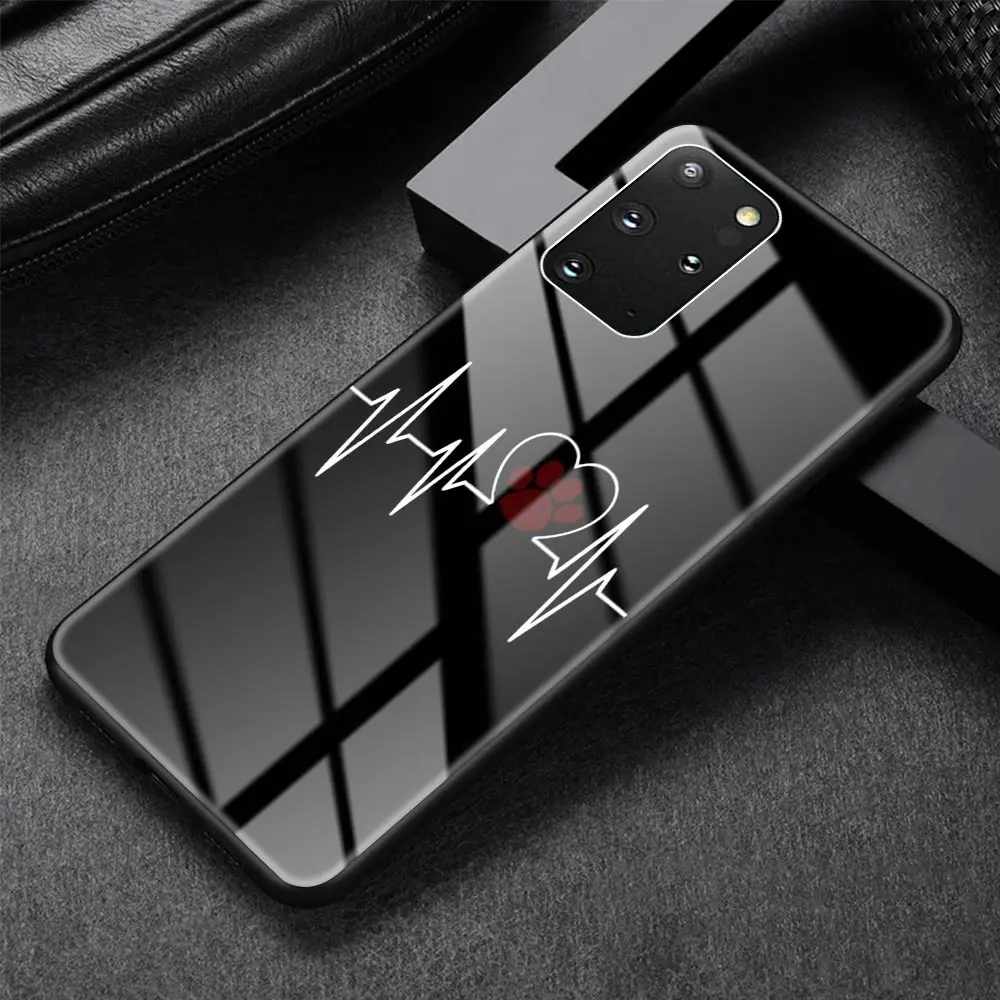 Glass Case For Samsung Galaxy S20 FE S10 S9 S8 Plus Note 20 Ultra 10 Lite 9 8 Phone Cover Shell Cat Dog Paw Animal Cartoon Capa