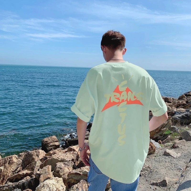 

Summer T-shirts Travis Scott Foaming Print Cactus Jack Logo Print T-shrit Hip hop Streetwear Cotton Oversize Tops Tees Men