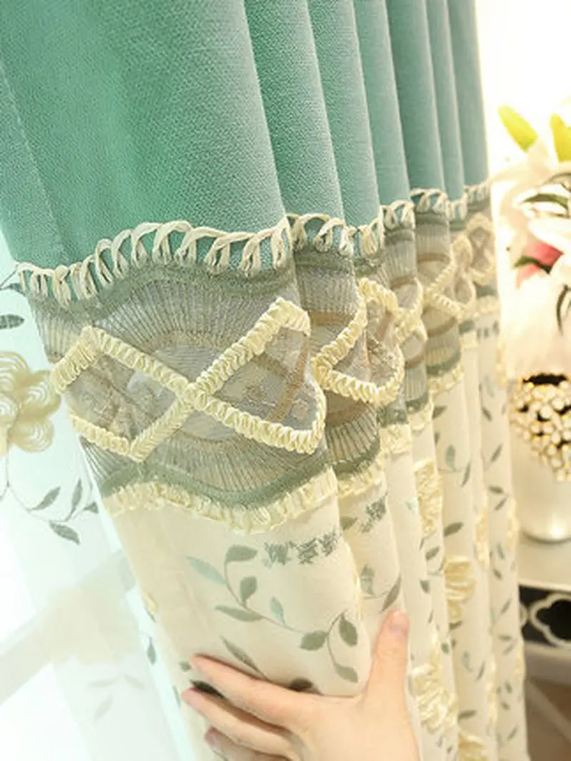 Европейские зеленые цветочные тканевые шторы современные минималистичные