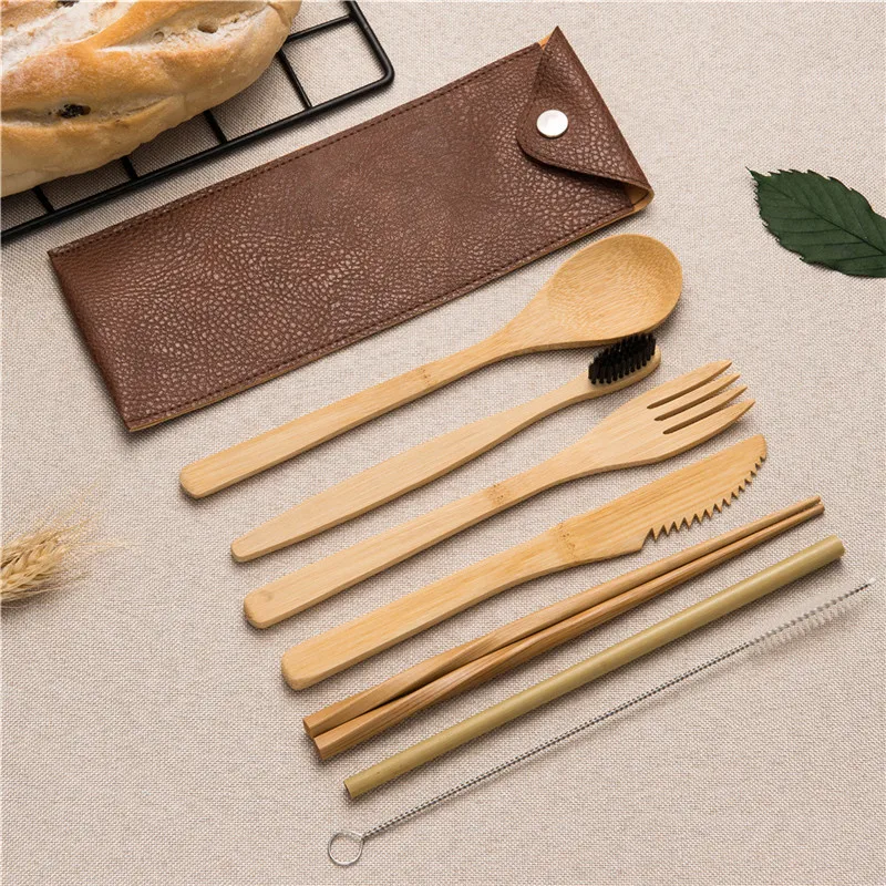 

Travel Cutlery Set Outdoor Bamboo Tableware Set Flatware Wood Cutlery Utensils Kitchen Include Knife Fork Spoon Sets for Picnic
