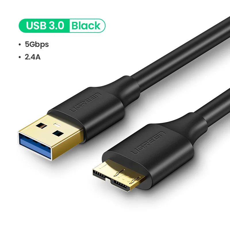 Black Ugreen Micro USB 3,0 кабель 2.1A 1 м кабель передачи данных для быстрой зарядки USB шнур Кабели для мобильных телефонов для samsung Note 3 S5 Toshiba жесткий диск - Цвет: Black